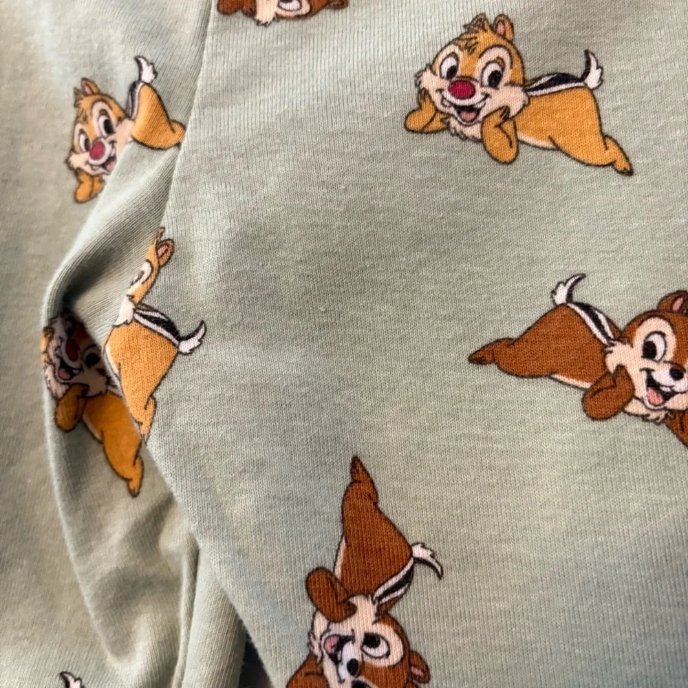 H&M disney green and glitter chip and dale two piece long sleeve pajama set 5t